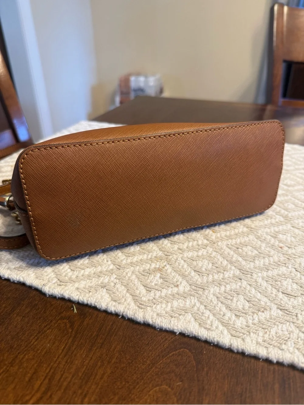 Michael Kors Brown Saffiano Leather Crossbody with Gold-Tone Chain